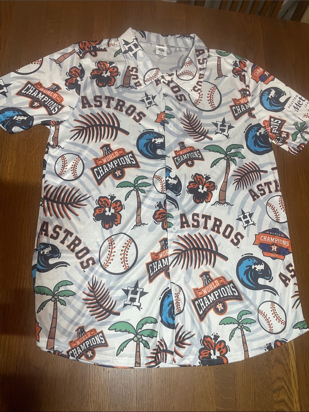Majestic Houston Astros White Tropical Button-Down Baseball Shirt